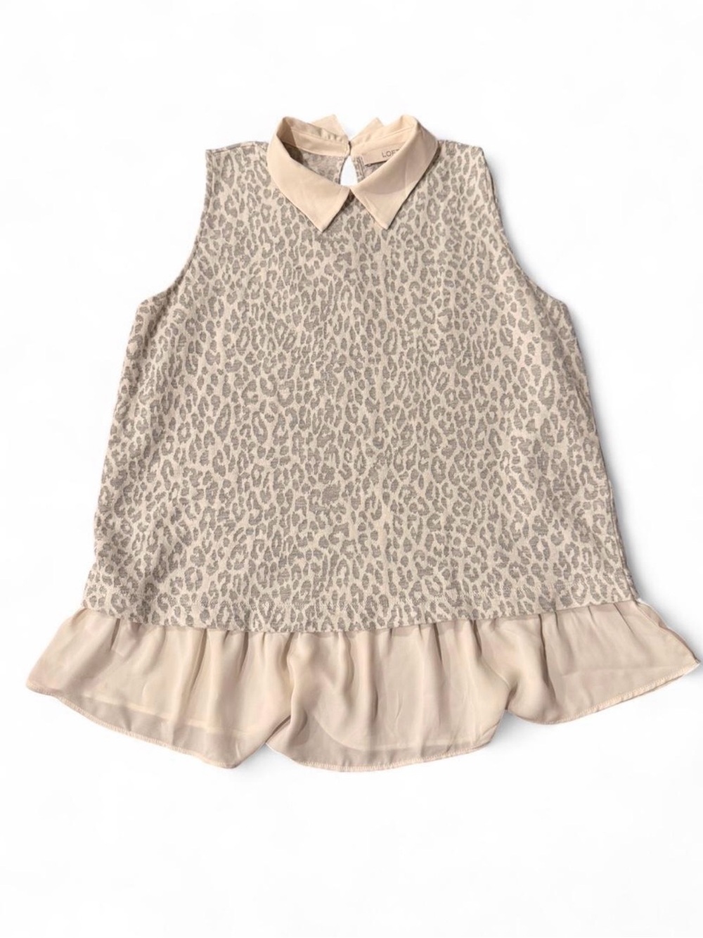 LOFT Beige Leopard Print Sleeveless Top with Contrast Collar